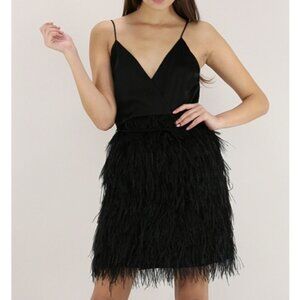 Milly BLACK strap Ostrich feather cocktail dress 2